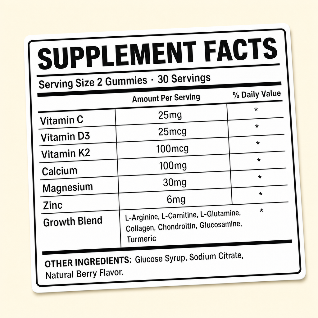 HeightMax supplement facts